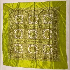 Liberty of London Made in England Silk Scarf Green Gold 22x22